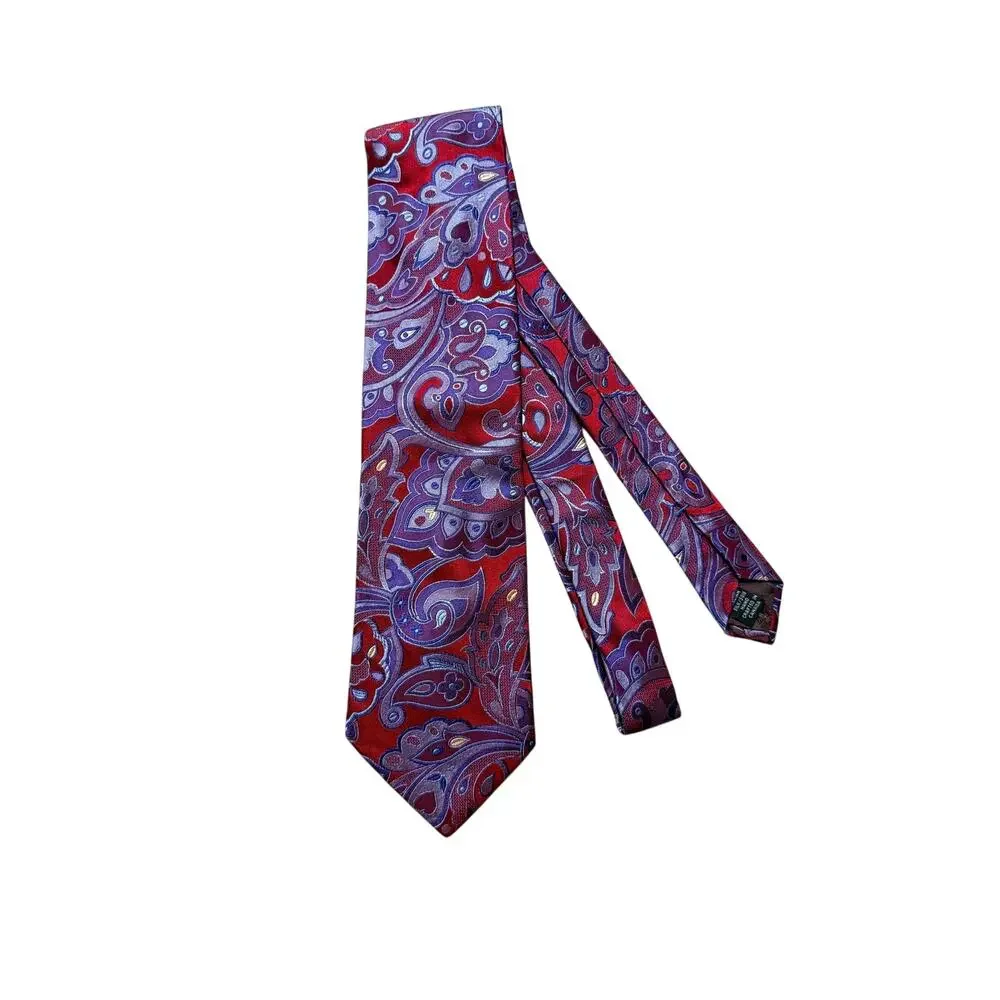 Dion Signature Red & Purple Paisley 100% Silk Necktie